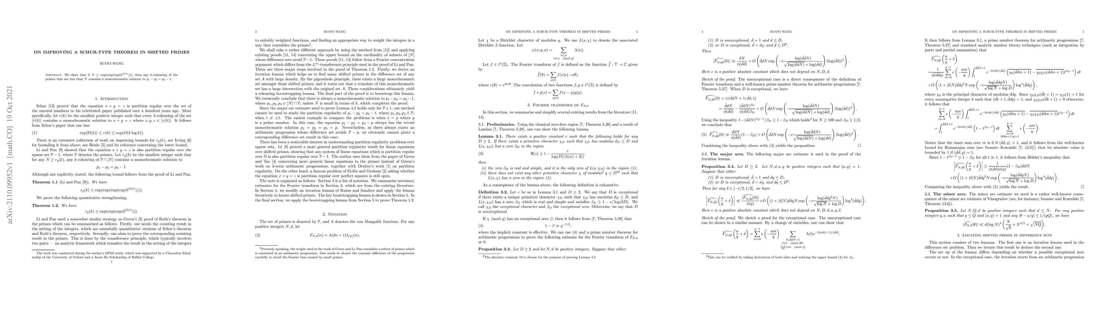 Thumbnail for On improving a Schur-type theorem in shifted primes