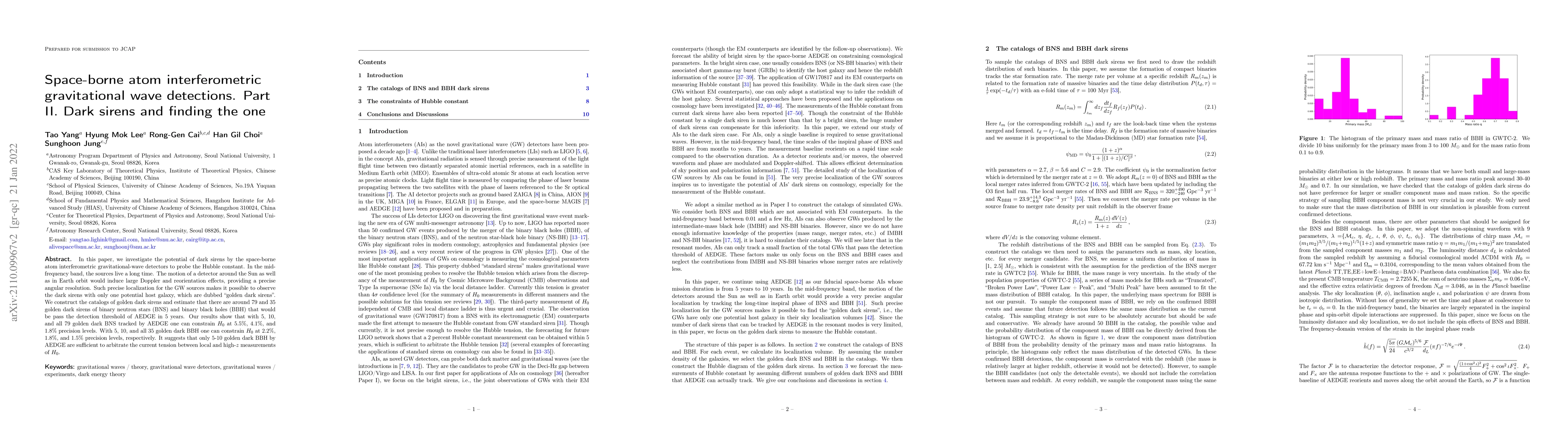Thumbnail for Space-borne atom interferometric gravitational wave detections. Part II.
  Dark sirens and finding the one