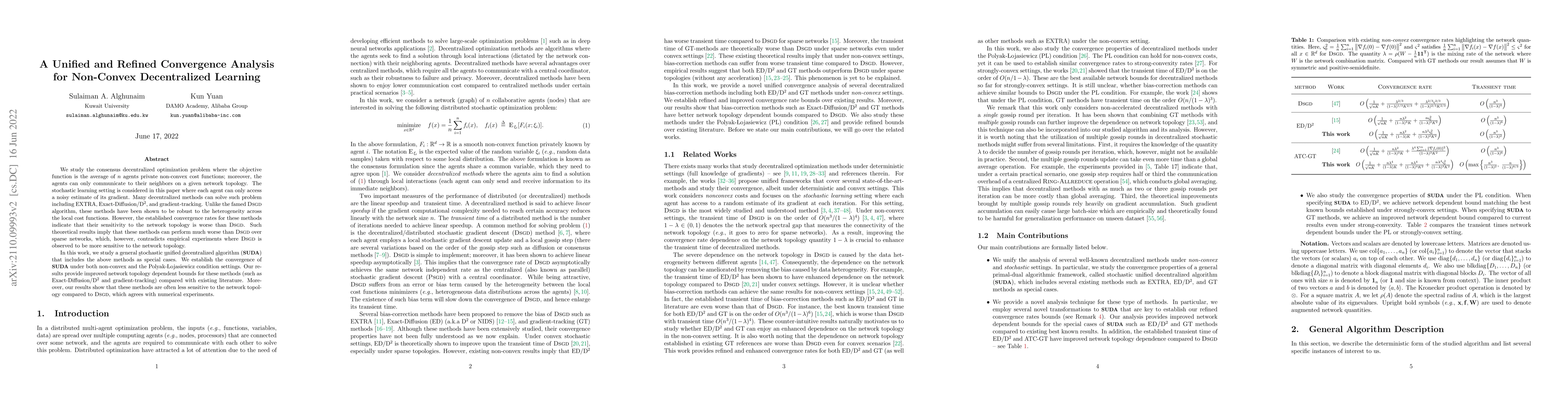 Thumbnail for A Unified and Refined Convergence Analysis for Non-Convex Decentralized
  Learning