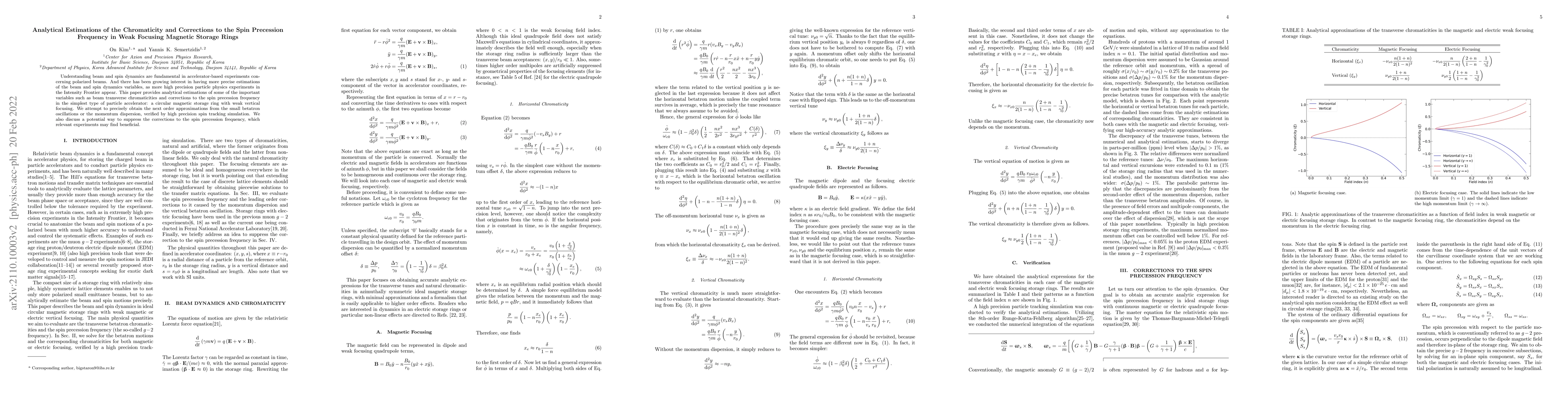 Thumbnail for Analytical Estimations of the Chromaticity and Corrections to the Spin
  Precession Frequency in Weak Focusing Magnetic Storage Rings