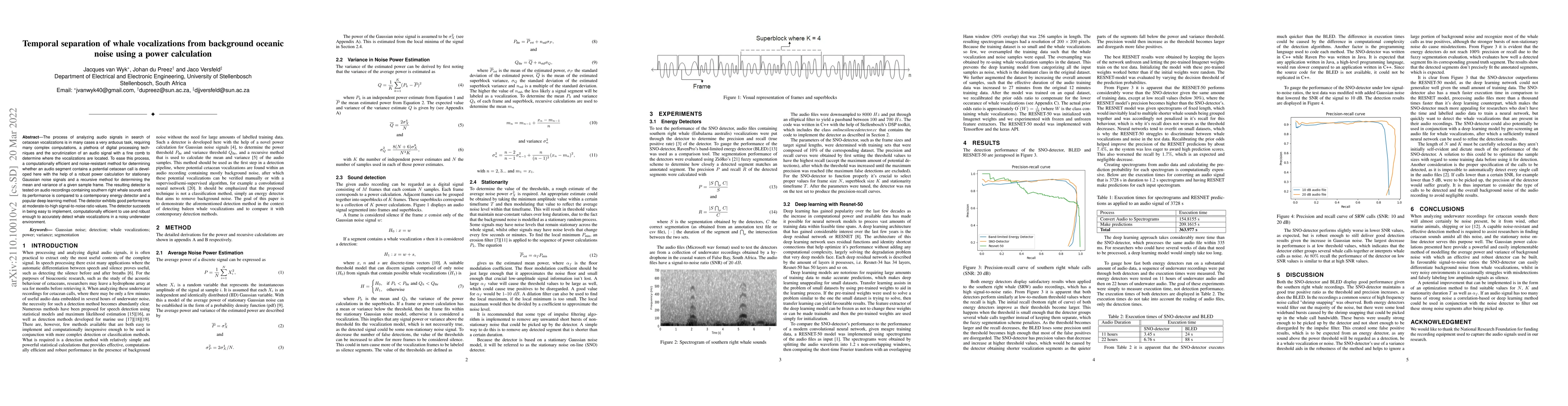 Thumbnail for Temporal separation of whale vocalizations from background oceanic noise
  using a power calculation
