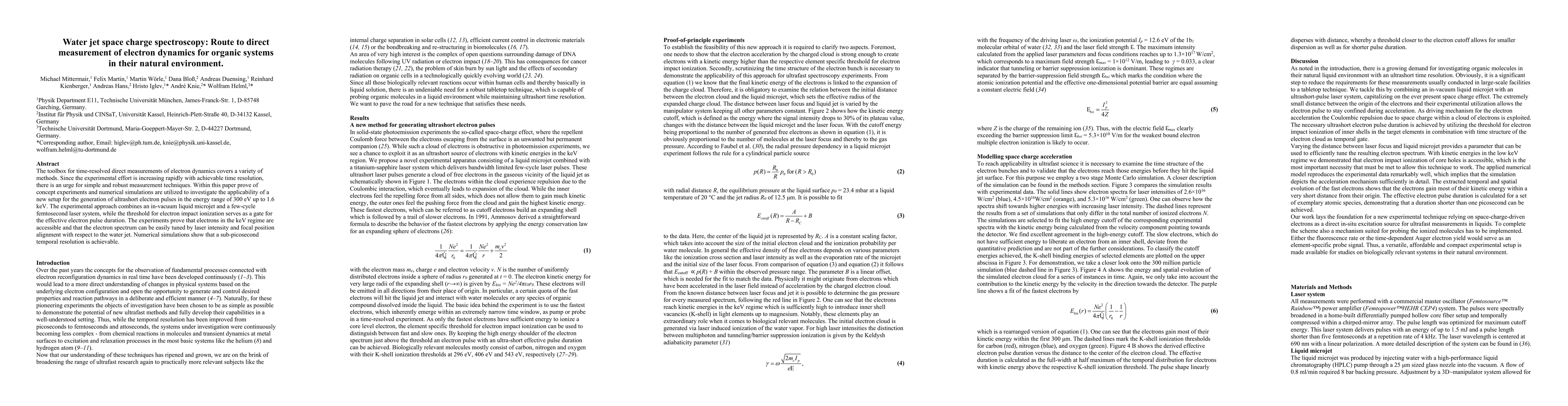 Thumbnail for Water jet space charge spectroscopy: Route to direct measurement of
  electron dynamics for organic systems in their natural environment