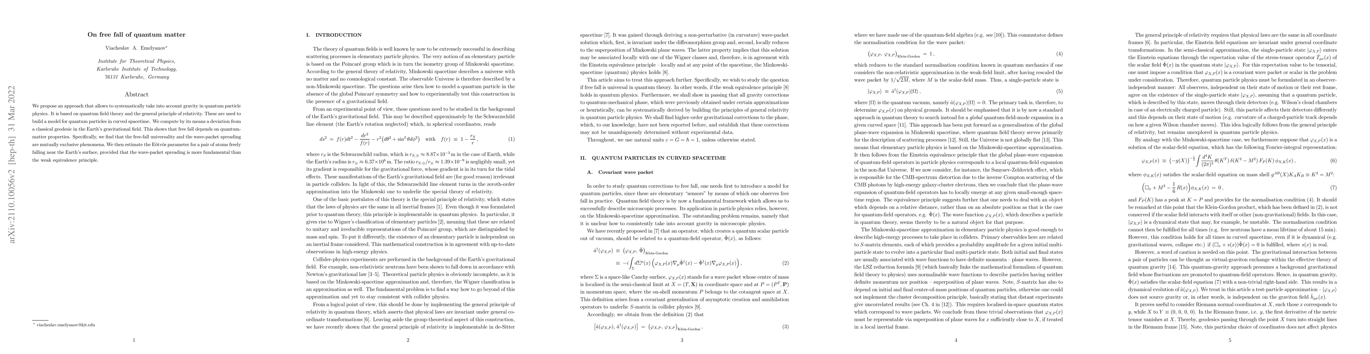 Thumbnail for On free fall of quantum matter