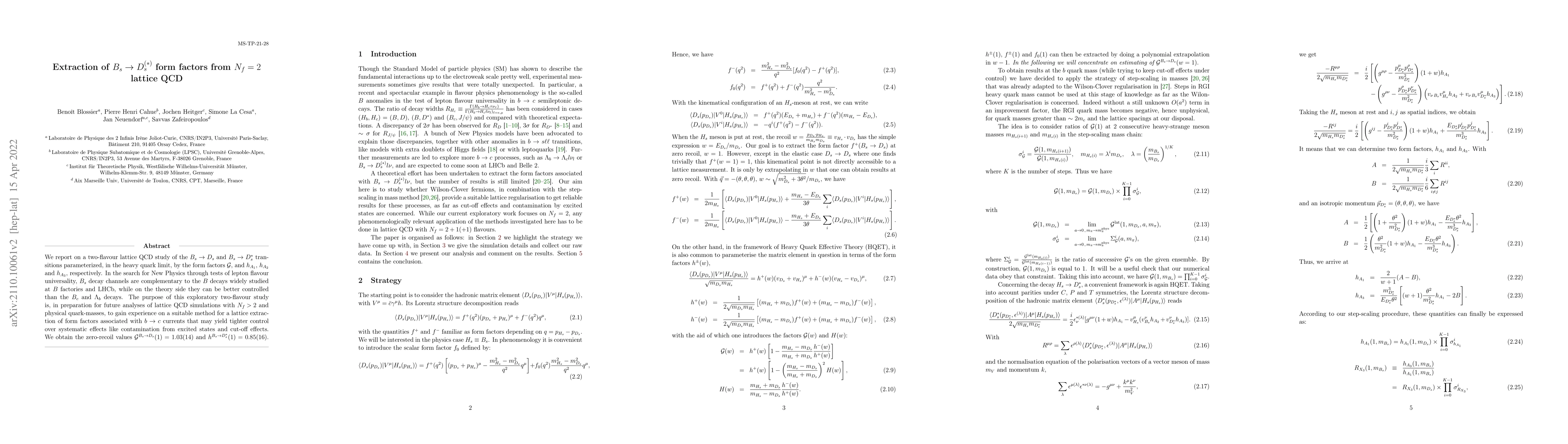 Thumbnail for Extraction of $B_s \to D^{(*)}_s$ form factors from ${ N_f}=2$ lattice
  QCD