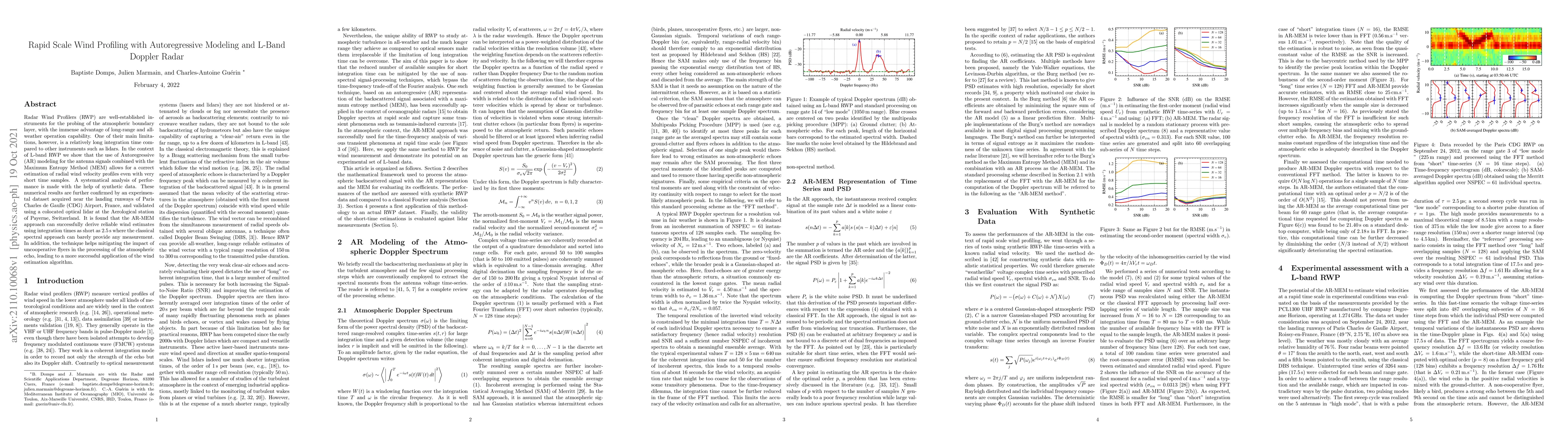 Thumbnail for Rapid Scale Wind Profiling with Autoregressive Modeling and L-Band
  Doppler Radar