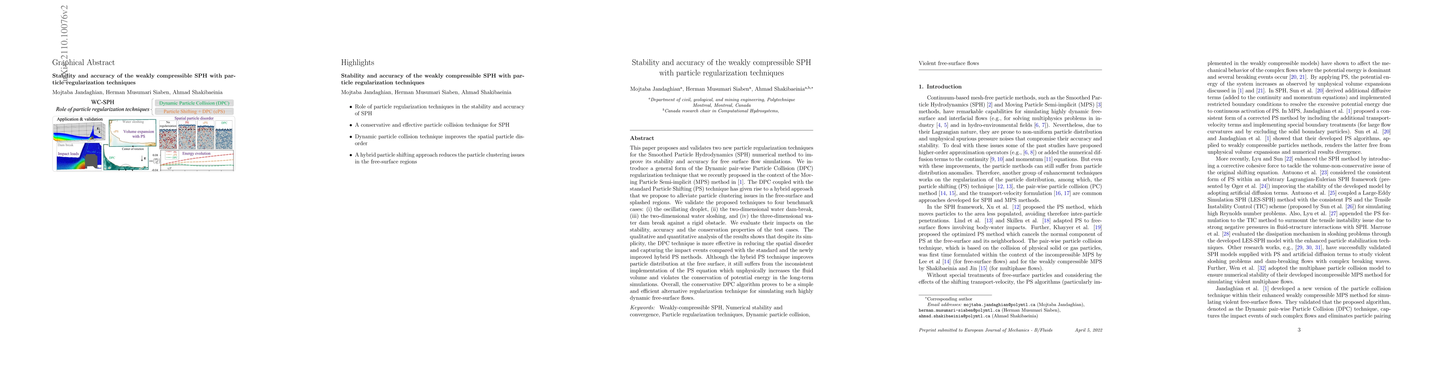Thumbnail for Stability and accuracy of the weakly compressible SPH with particle
  regularization techniques
