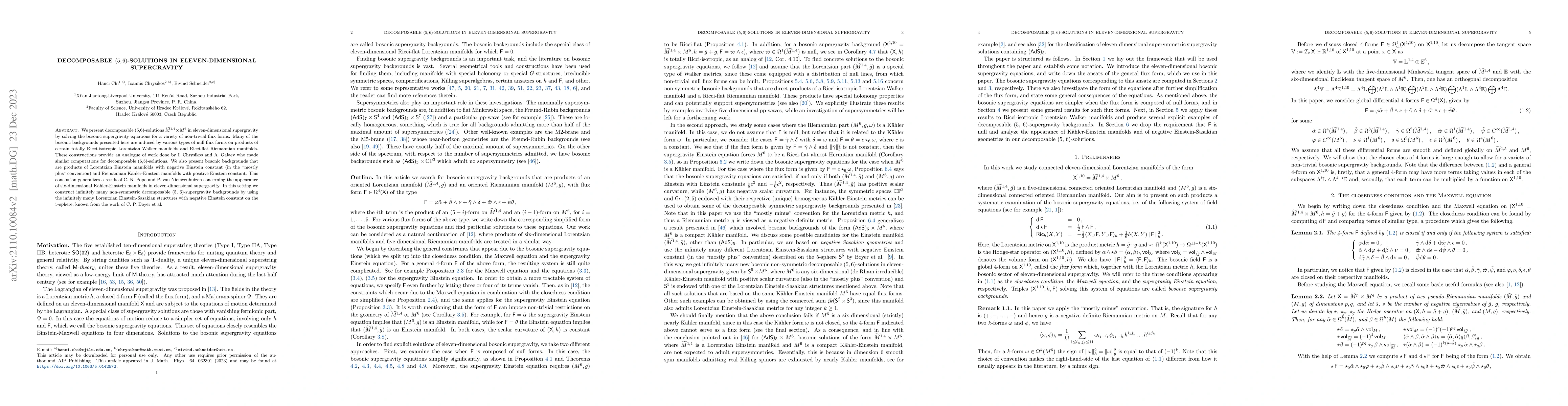 Thumbnail for Decomposable $(5,6)$-solutions in eleven-dimensional supergravity