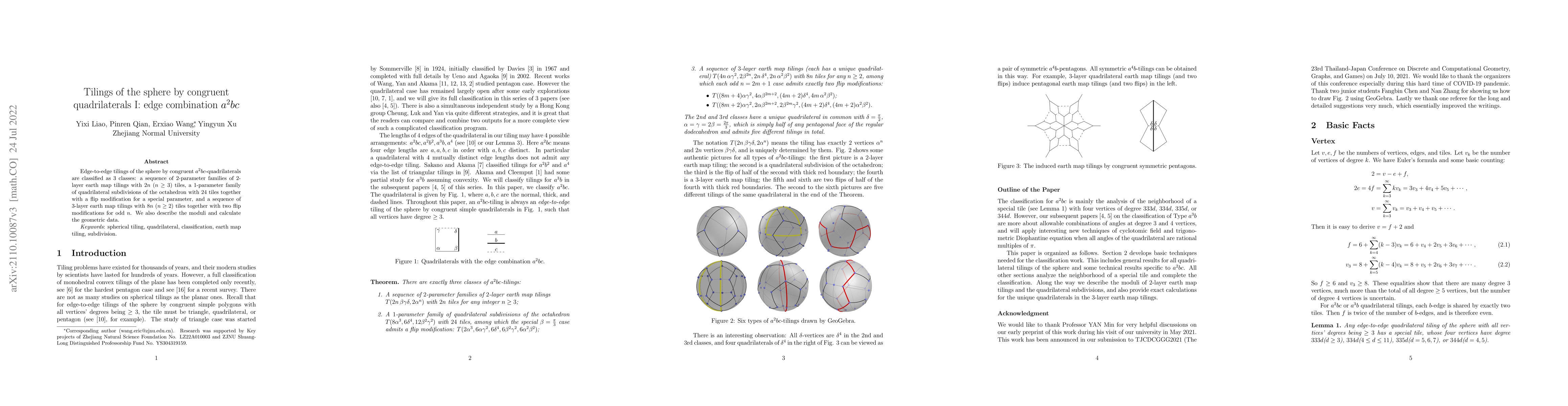 Thumbnail for Tilings of the sphere by congruent quadrilaterals I: edge combination
  $a^2bc$