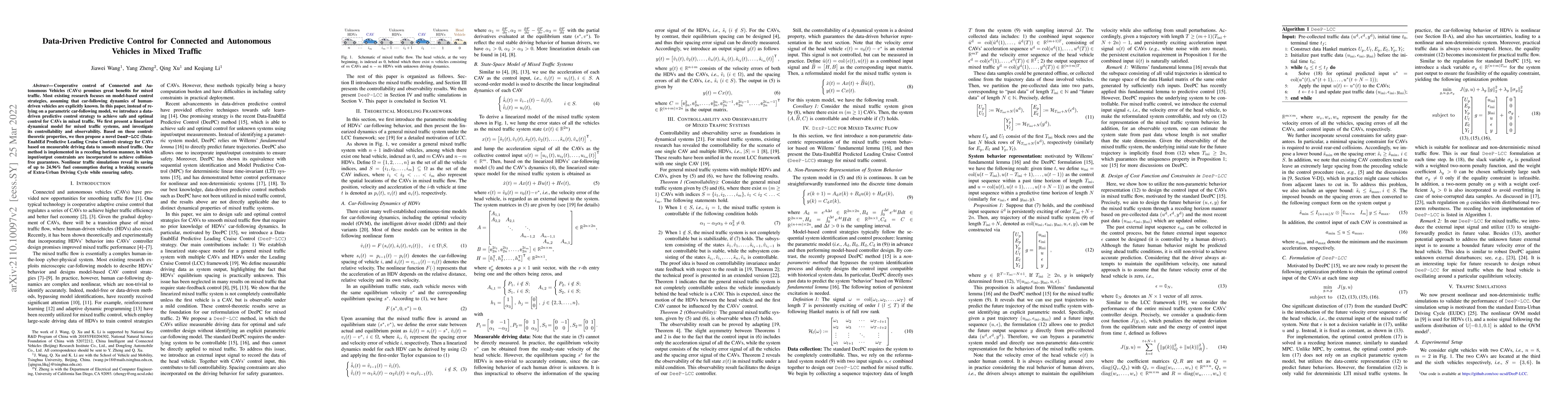 Thumbnail for Data-Driven Predictive Control for Connected and Autonomous Vehicles in
  Mixed Traffic