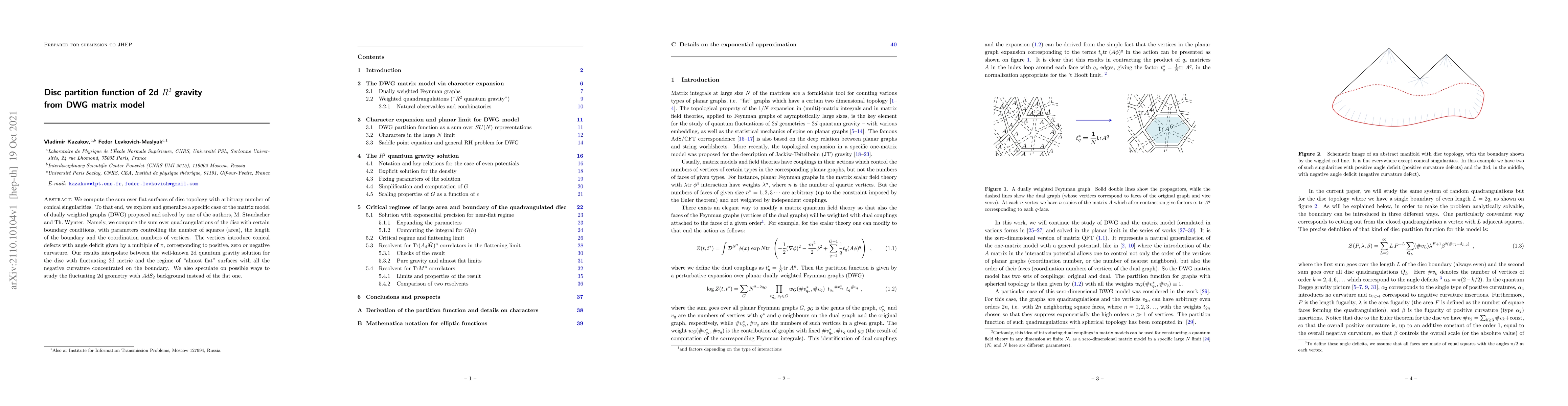 Thumbnail for Disc partition function of 2d $R^2$ gravity from DWG matrix model