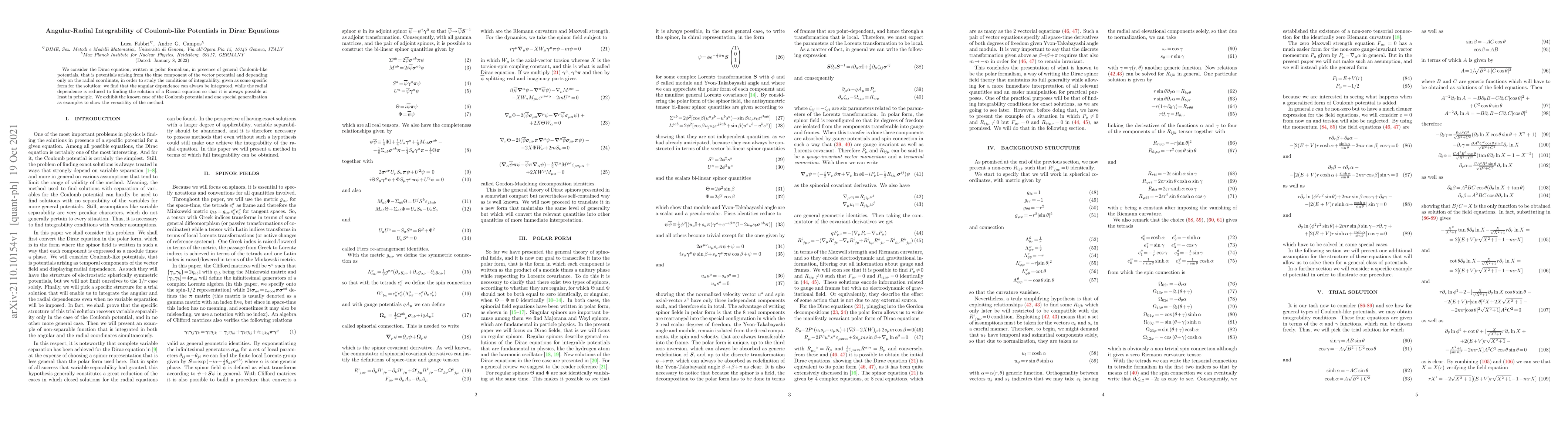 Thumbnail for Angular-Radial Integrability of Coulomb-like Potentials in Dirac
  Equations