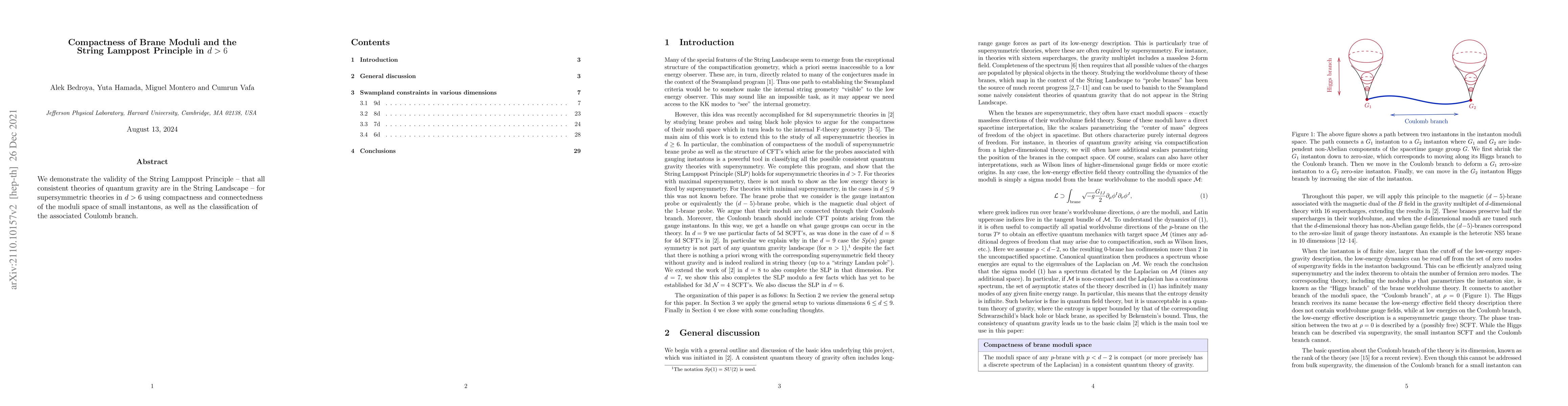 Thumbnail for Compactness of Brane Moduli and the String Lamppost Principle in $d>6$