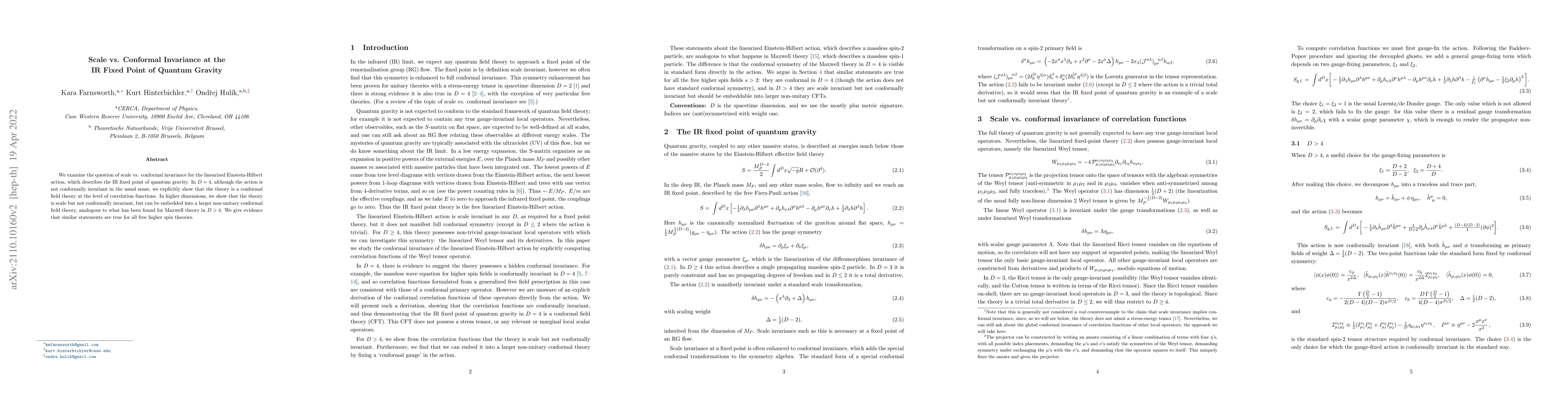 Thumbnail for Scale vs. Conformal Invariance at the IR Fixed Point of Quantum Gravity