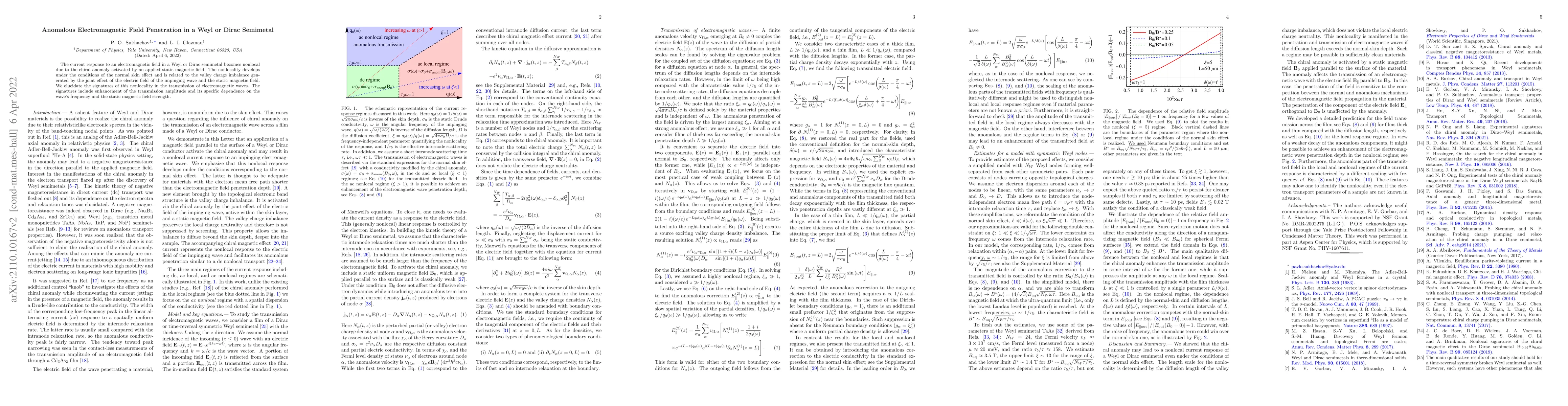 Thumbnail for Anomalous Electromagnetic Field Penetration in a Weyl or Dirac Semimetal