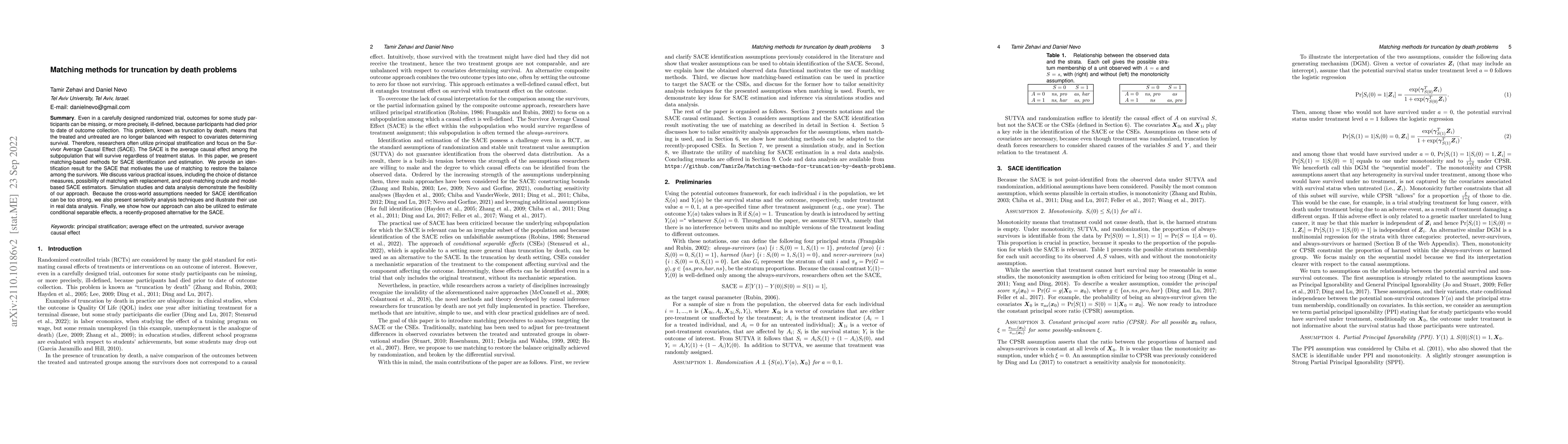 Thumbnail for Matching methods for truncation by death problems