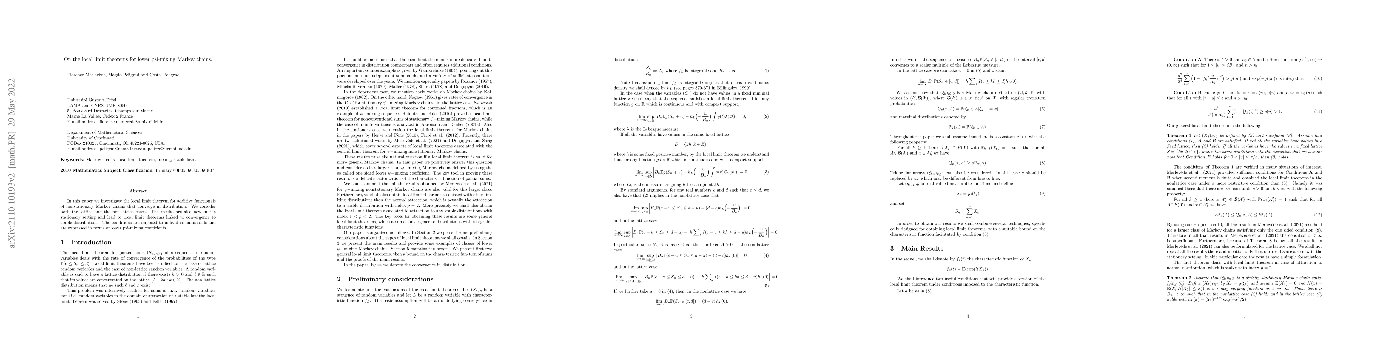 Thumbnail for On the local limit theorems for lower psi-mixing Markov chains