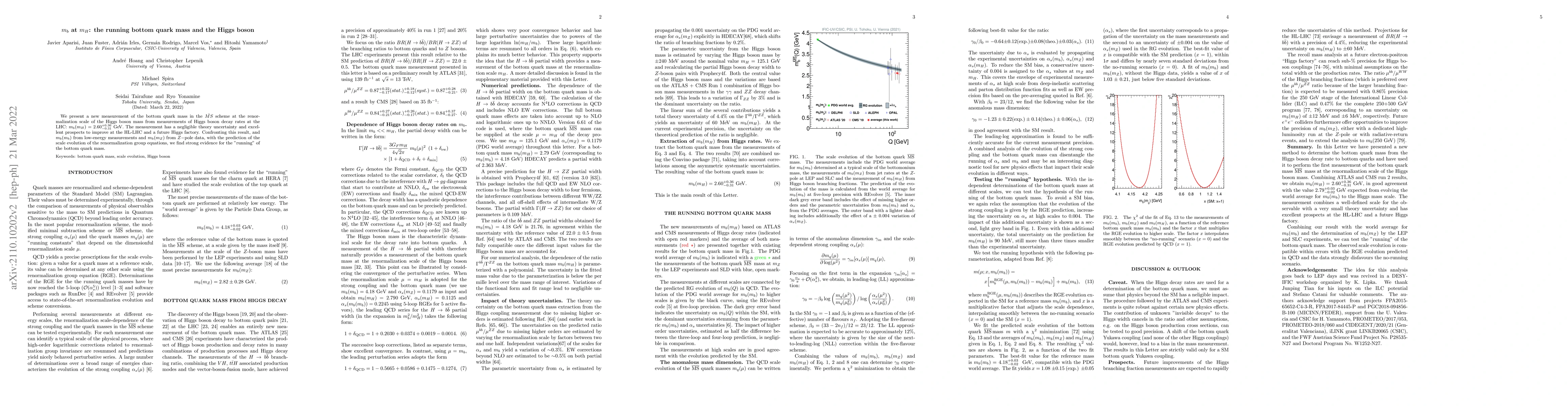Thumbnail for $m_b$ at $m_H$: the running bottom quark mass and the Higgs boson