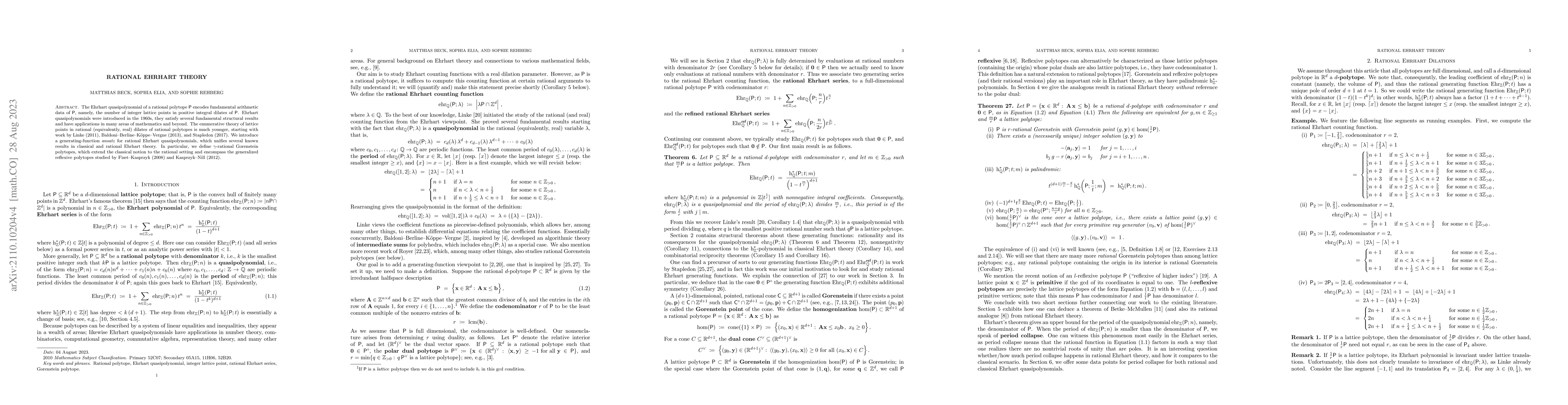 Thumbnail for Rational Ehrhart Theory