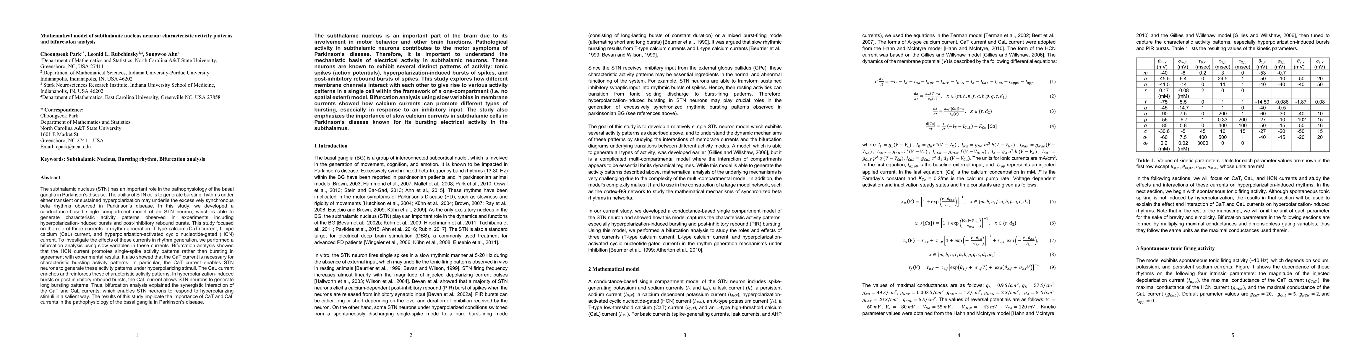 Thumbnail for Mathematical model of subthalamic nucleus neuron: characteristic
  activity patterns and bifurcation analysis