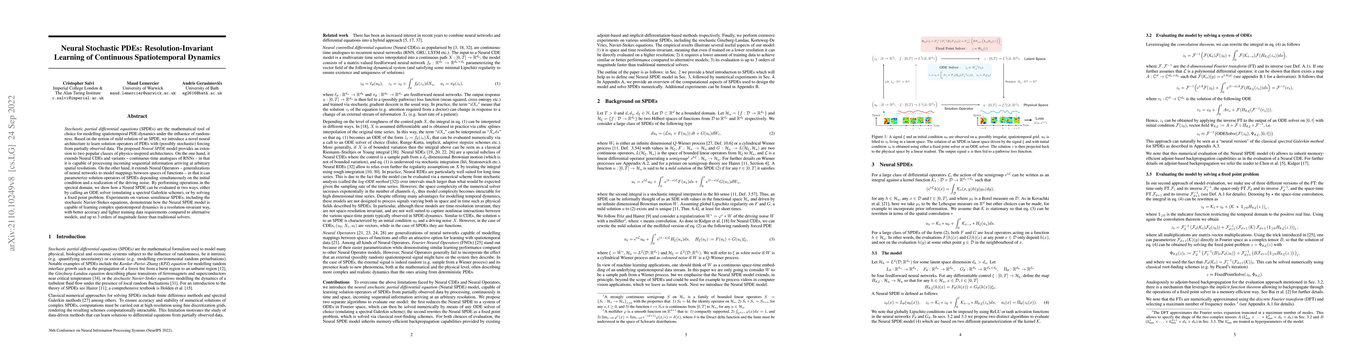 Thumbnail for Neural Stochastic PDEs: Resolution-Invariant Learning of Continuous
  Spatiotemporal Dynamics