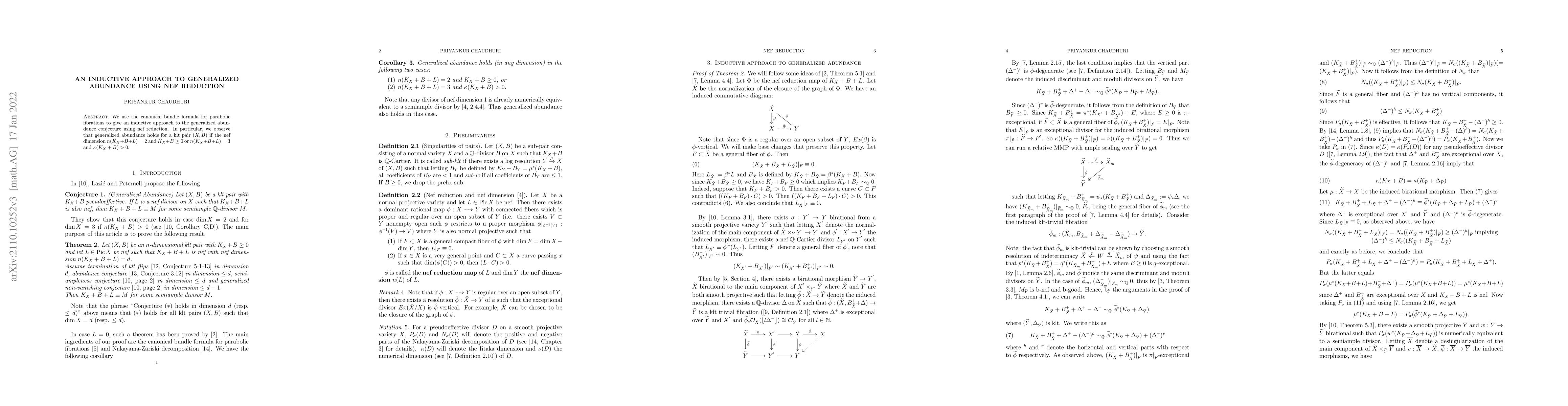 Thumbnail for An inductive approach to generalized abundance using nef reduction