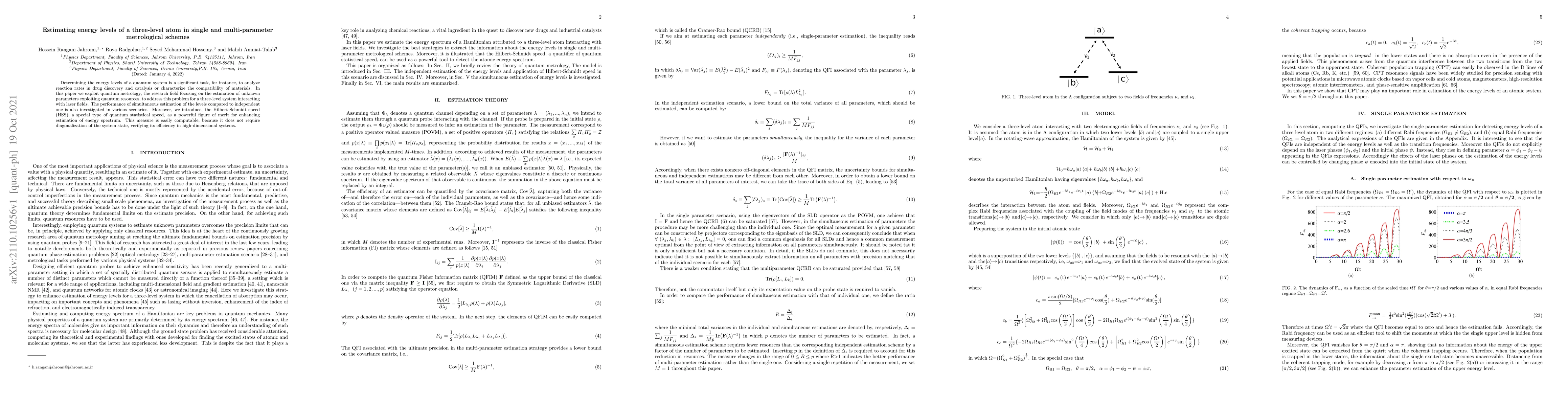 Thumbnail for Estimating energy levels of a three-level atom in single and
  multi-parameter metrological schemes