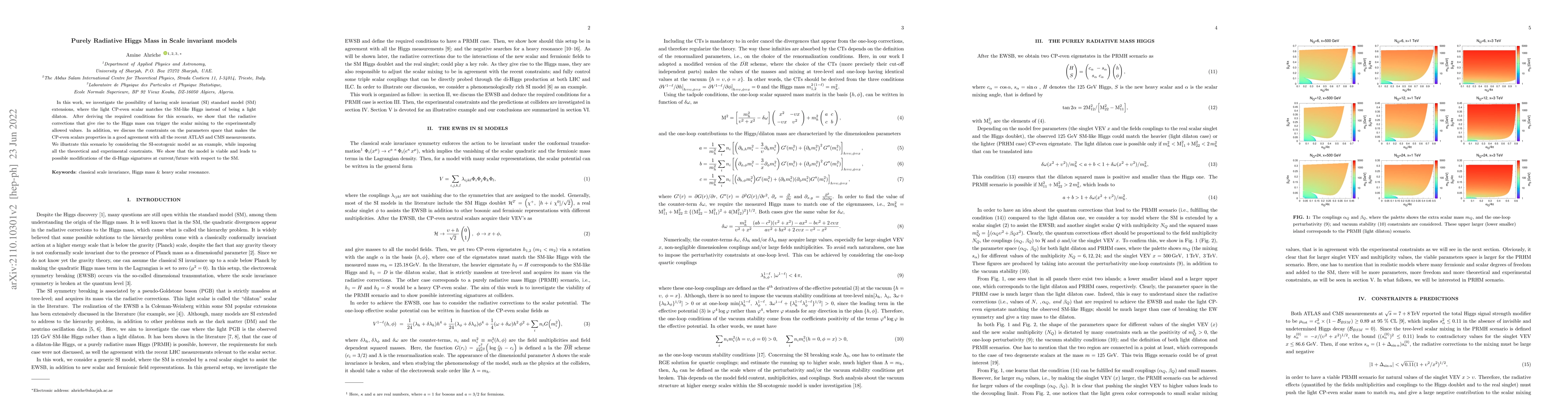 Thumbnail for Purely Radiative Higgs Mass in Scale invariant models