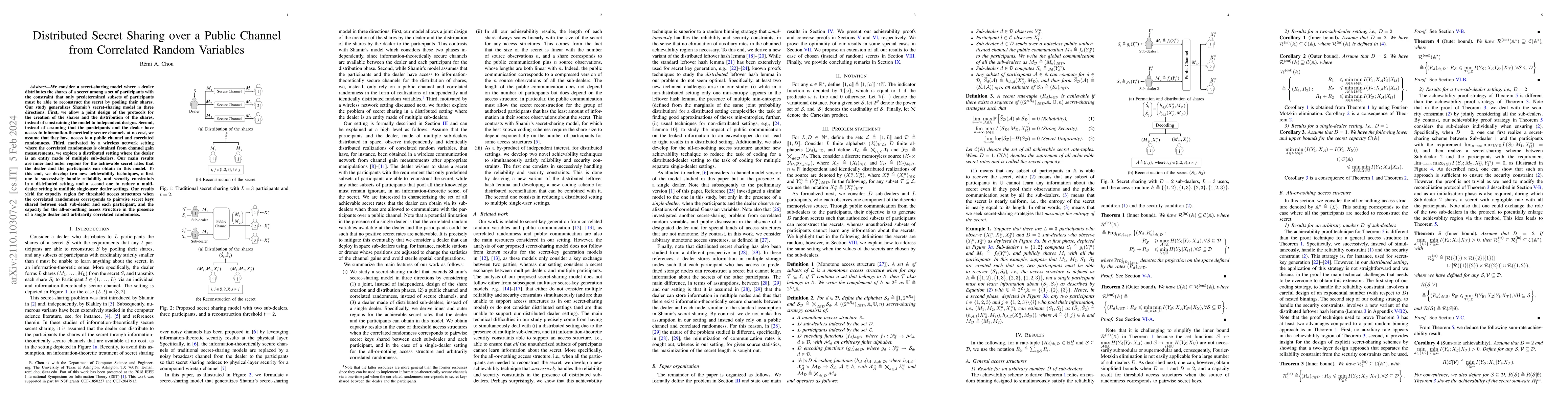 Thumbnail for Distributed Secret Sharing over a Public Channel from Correlated Random
  Variables
