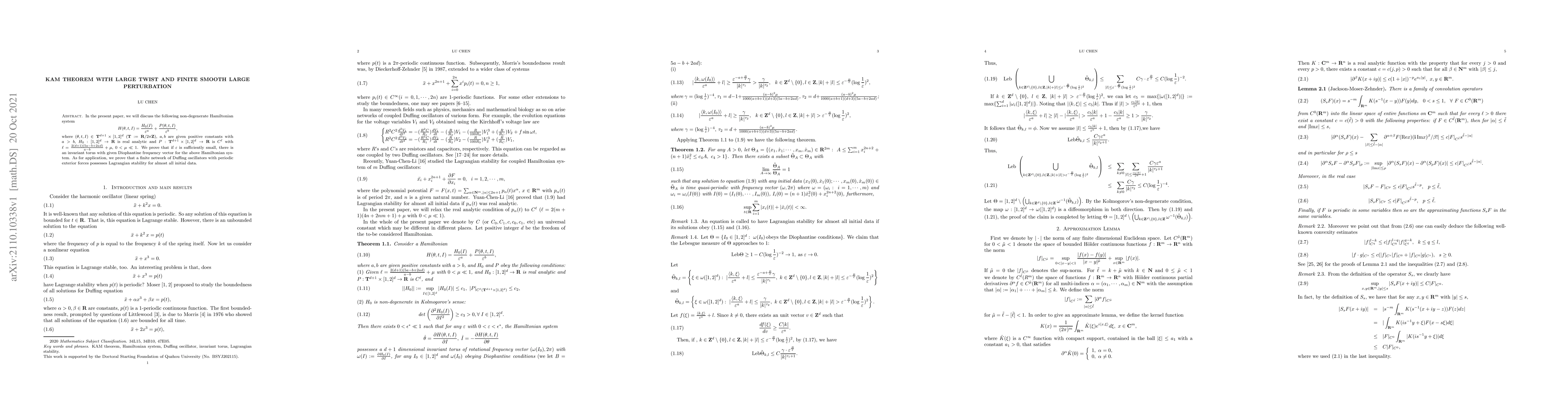 Thumbnail for KAM theorem with large twist and finite smooth large perturbation