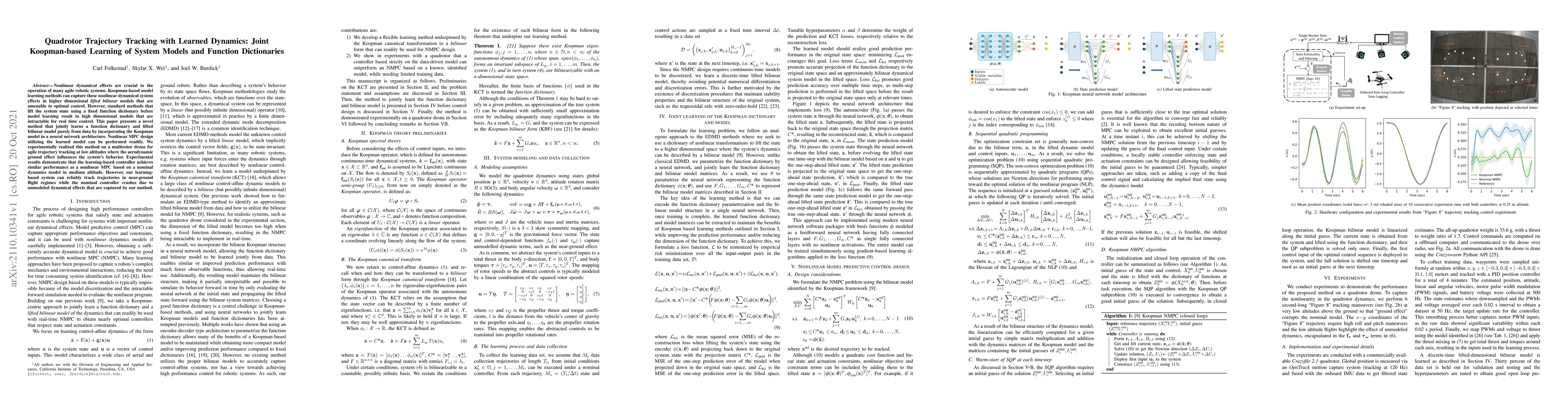 Thumbnail for Quadrotor Trajectory Tracking with Learned Dynamics: Joint Koopman-based
  Learning of System Models and Function Dictionaries