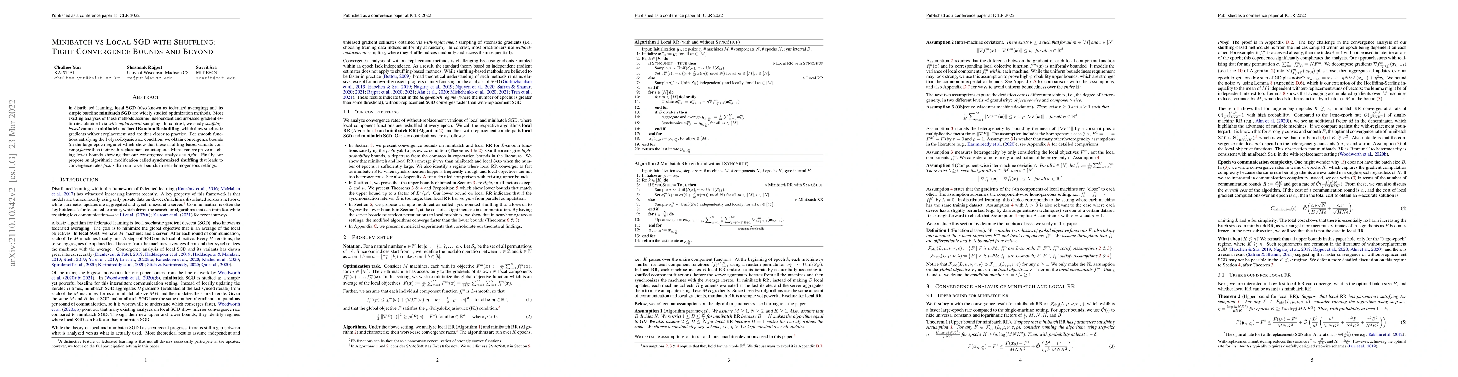 Thumbnail for Minibatch vs Local SGD with Shuffling: Tight Convergence Bounds and
  Beyond
