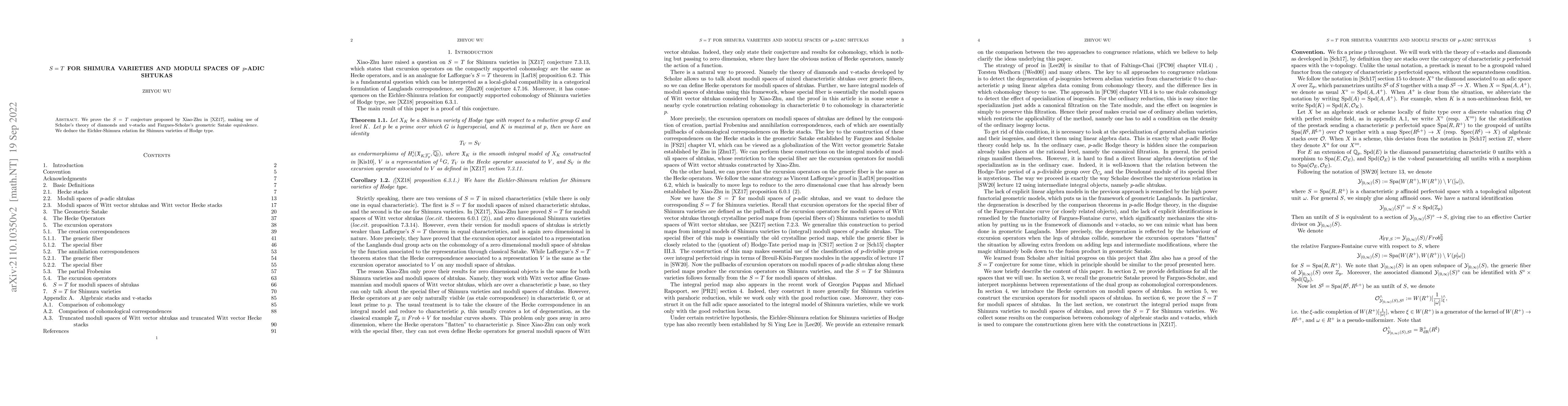 Thumbnail for S=T for Shimura Varieties and Moduli Spaces of p-adic Shtukas