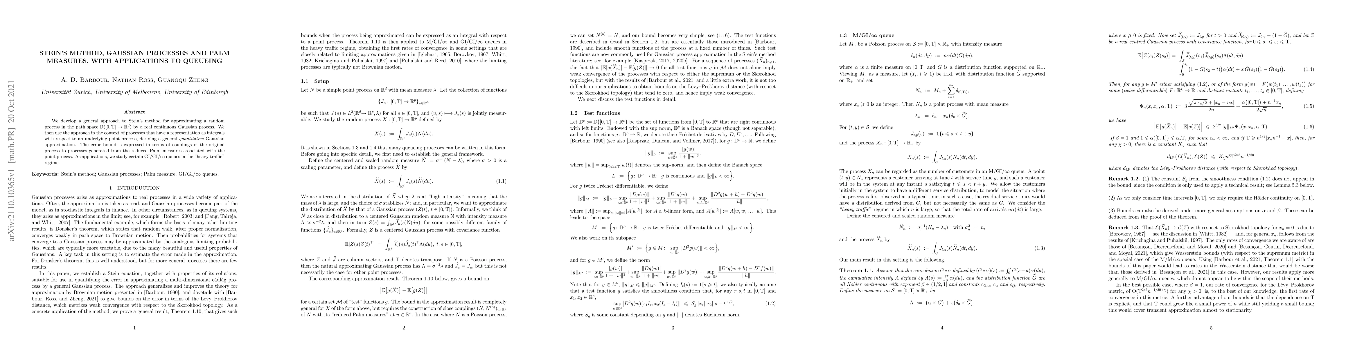 Thumbnail for Stein's method, Gaussian processes and Palm measures, with applications
  to queueing