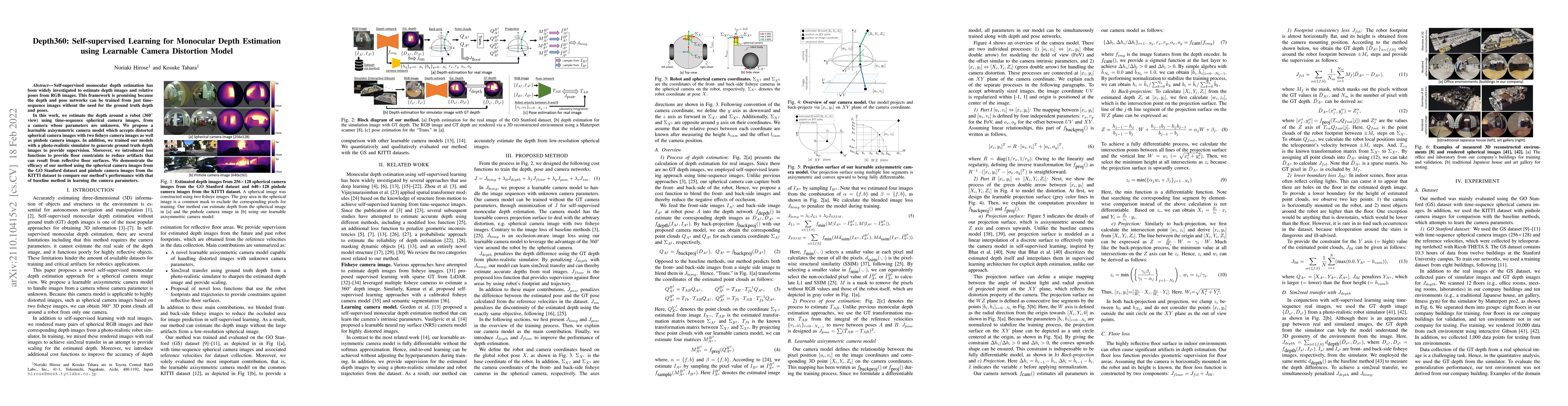 Thumbnail for Depth360: Self-supervised Learning for Monocular Depth Estimation using
  Learnable Camera Distortion Model