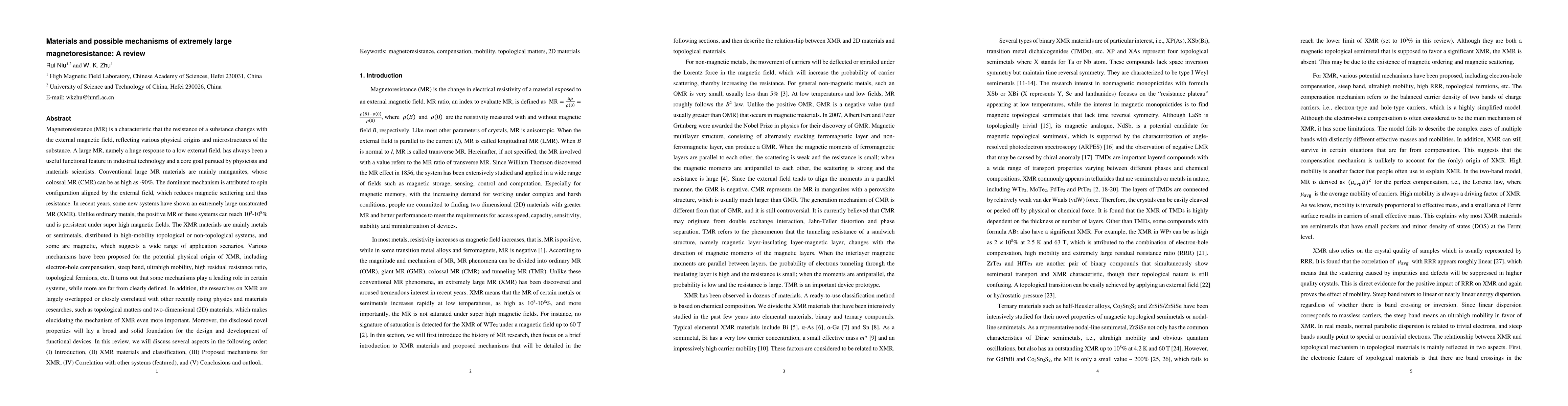 Thumbnail for Materials and possible mechanisms of extremely large magnetoresistance:
  A review