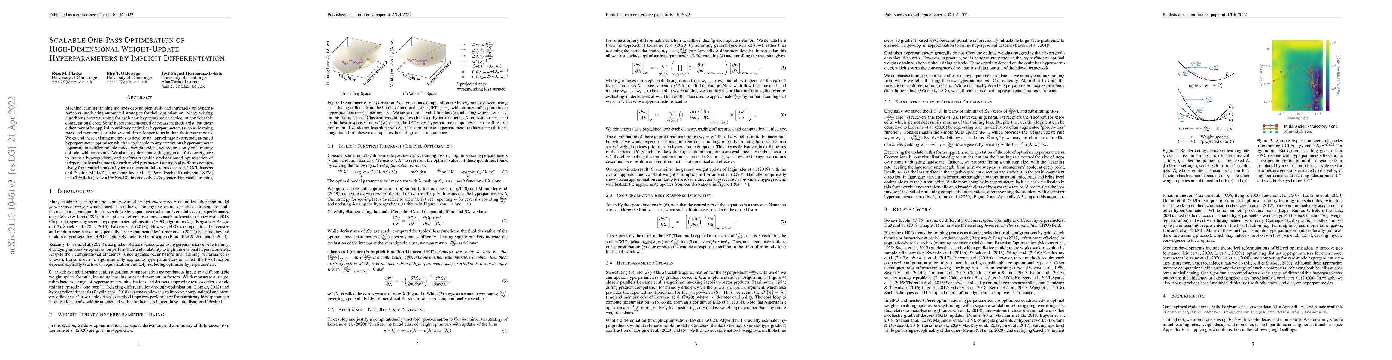 Thumbnail for Scalable One-Pass Optimisation of High-Dimensional Weight-Update
  Hyperparameters by Implicit Differentiation