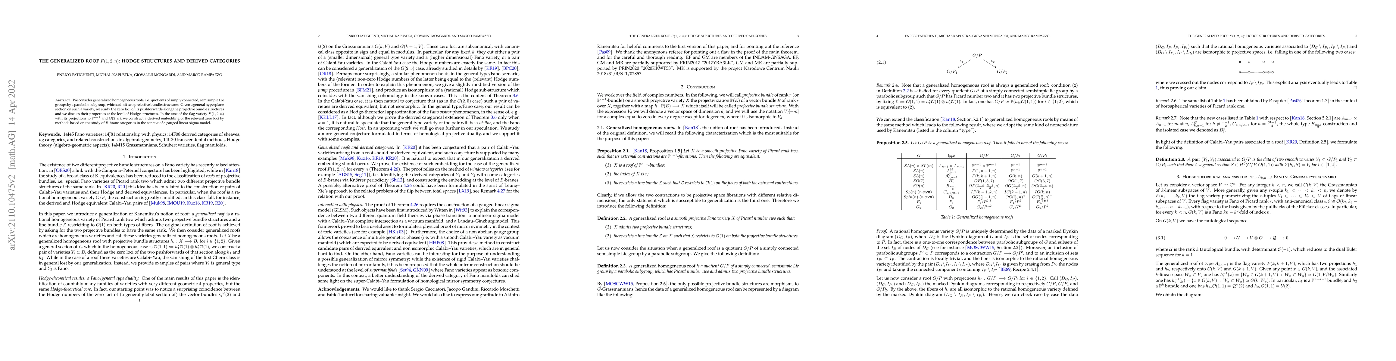 Thumbnail for The generalized roof F(1,2,n): Hodge structures and derived categories