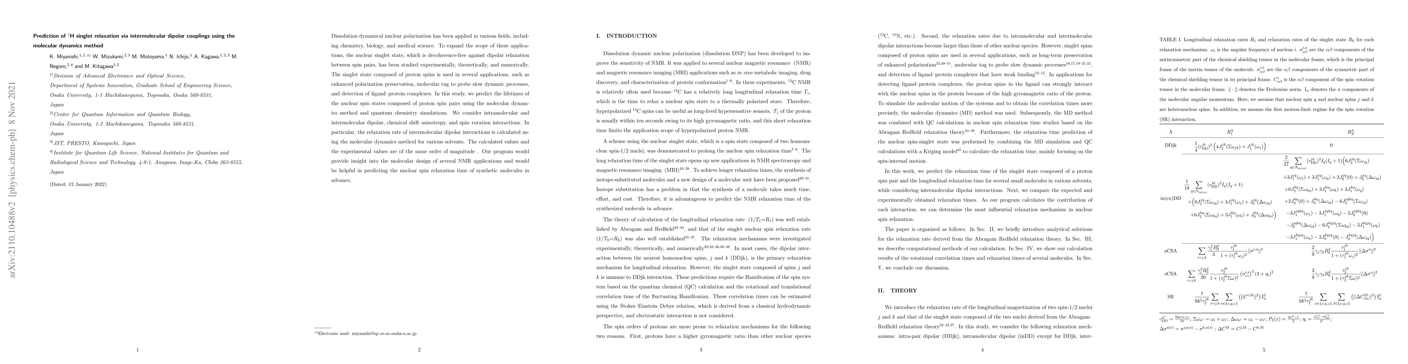 Thumbnail for Prediction of $^1$H singlet relaxation via intermolecular dipolar
  couplings using the molecular dynamics method
