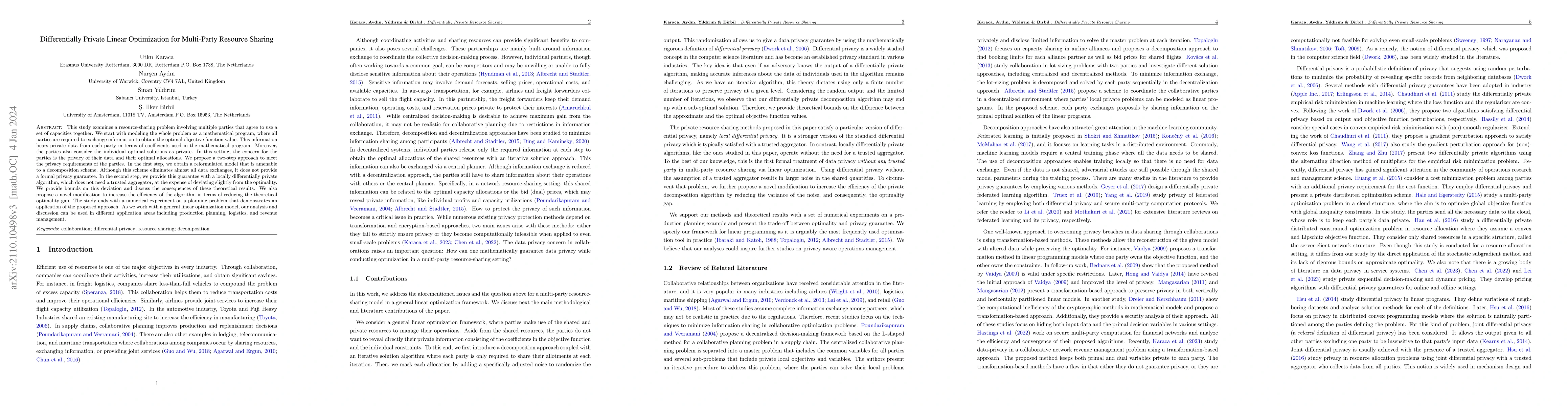Thumbnail for Differentially Private Linear Optimization for Multi-Party Resource
  Sharing