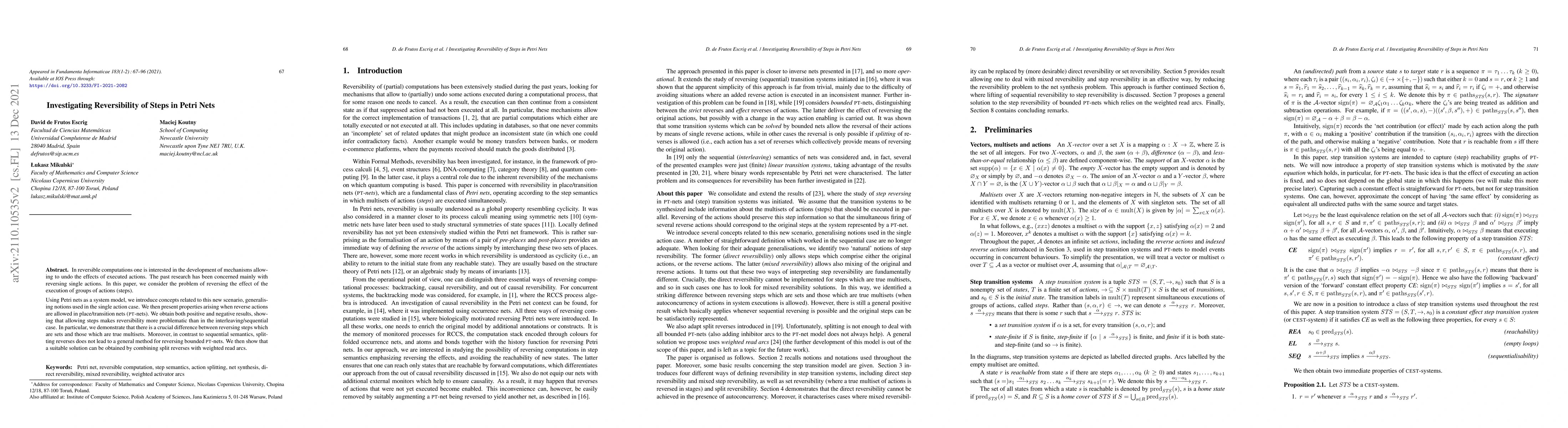 Thumbnail for Investigating Reversibility of Steps in Petri Nets