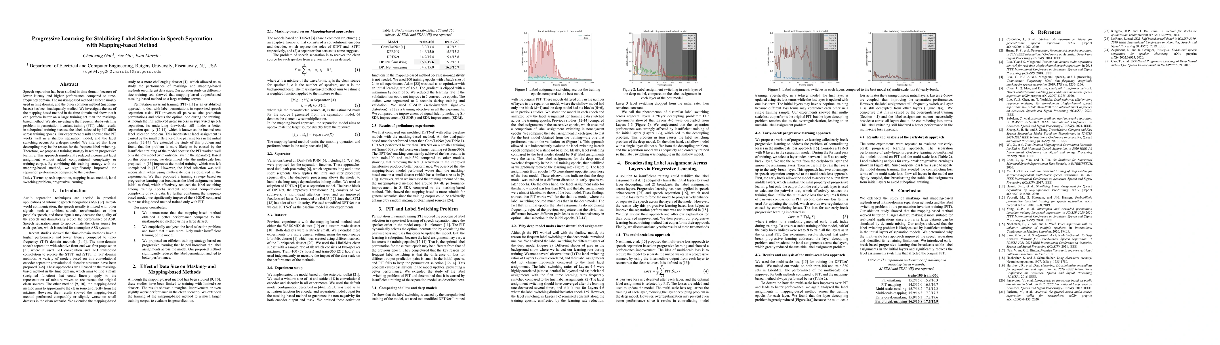 Thumbnail for Progressive Learning for Stabilizing Label Selection in Speech
  Separation with Mapping-based Method