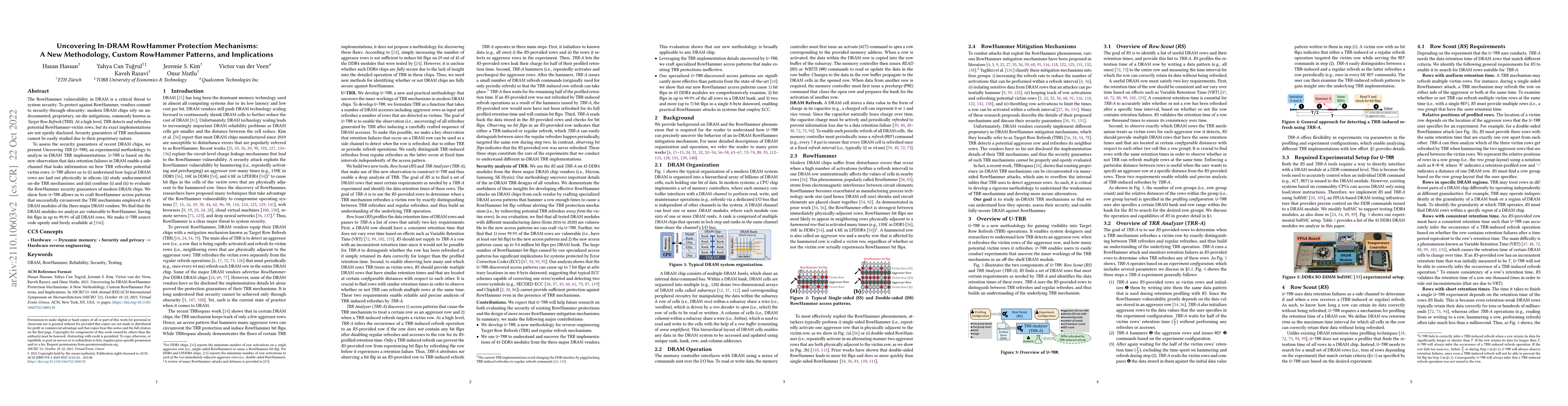 Thumbnail for Uncovering In-DRAM RowHammer Protection Mechanisms: A New Methodology,
  Custom RowHammer Patterns, and Implications