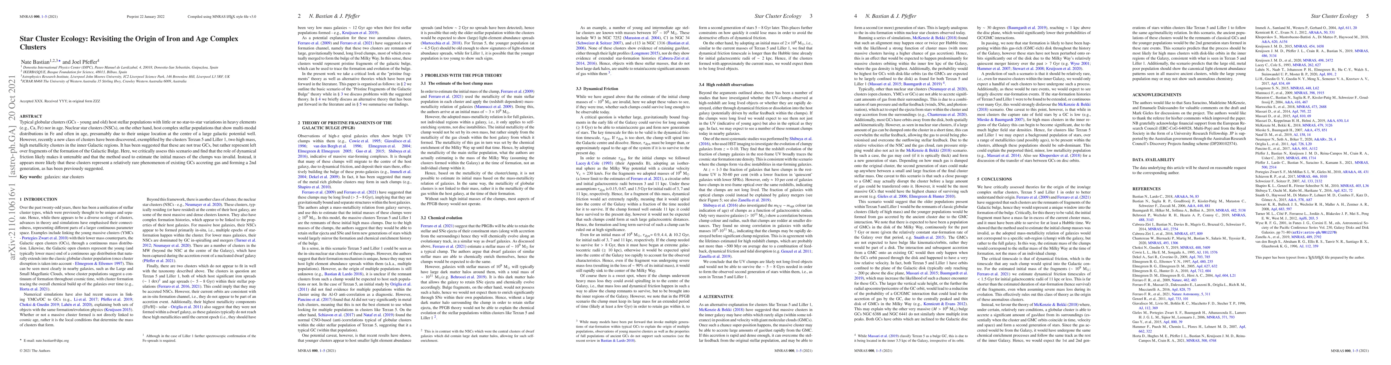 Thumbnail for Star Cluster Ecology: Revisiting the Origin of Iron and Age Complex
  Clusters