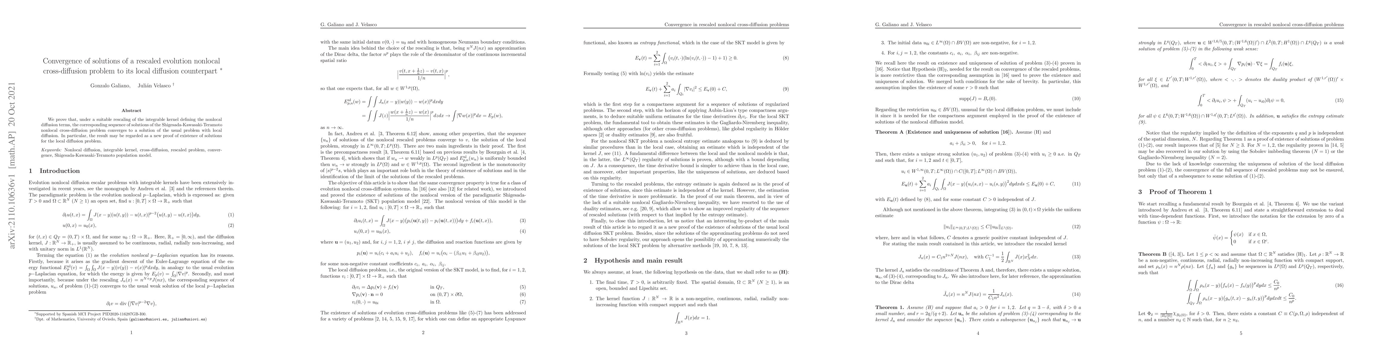 Thumbnail for Convergence of solutions of a rescaled evolution nonlocal
  cross-diffusion problem to its local diffusion counterpart