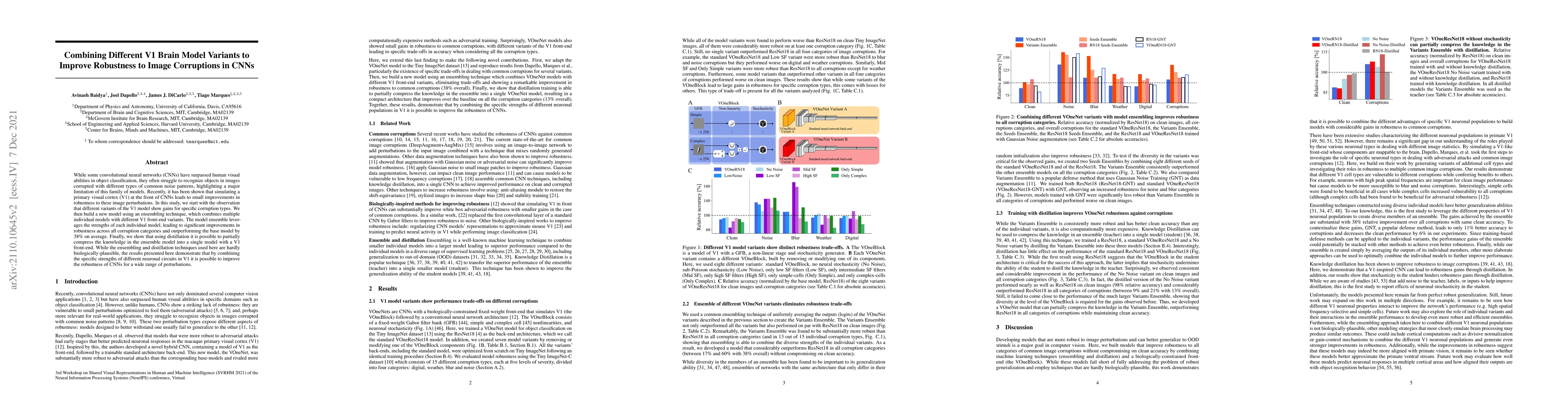 Thumbnail for Combining Different V1 Brain Model Variants to Improve Robustness to
  Image Corruptions in CNNs