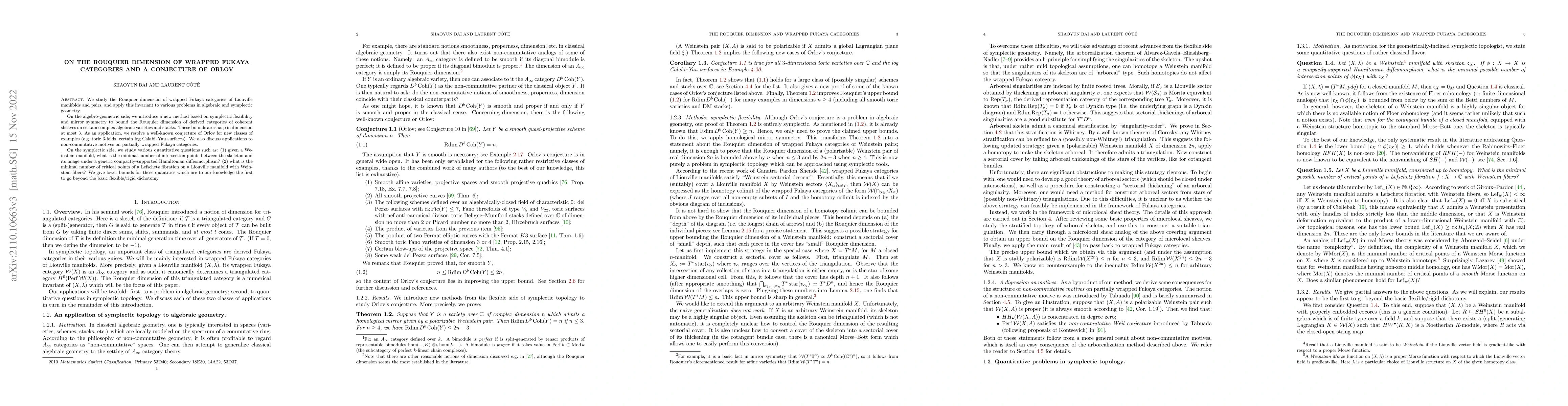 Thumbnail for On the Rouquier dimension of wrapped Fukaya categories and a conjecture
  of Orlov