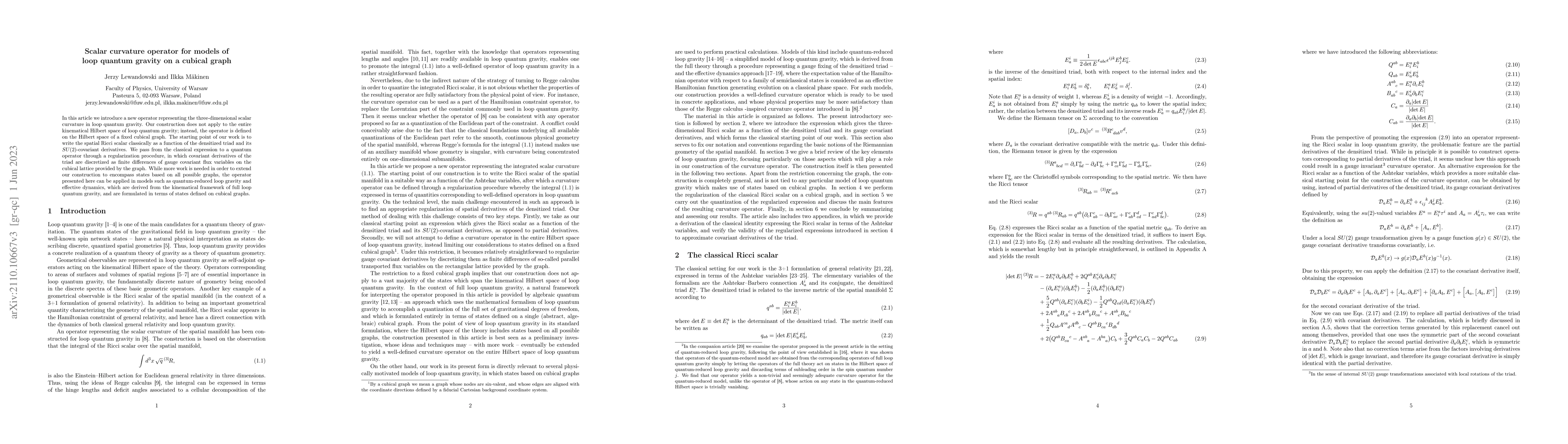 Thumbnail for Scalar curvature operator for models of loop quantum gravity on a
  cubical graph