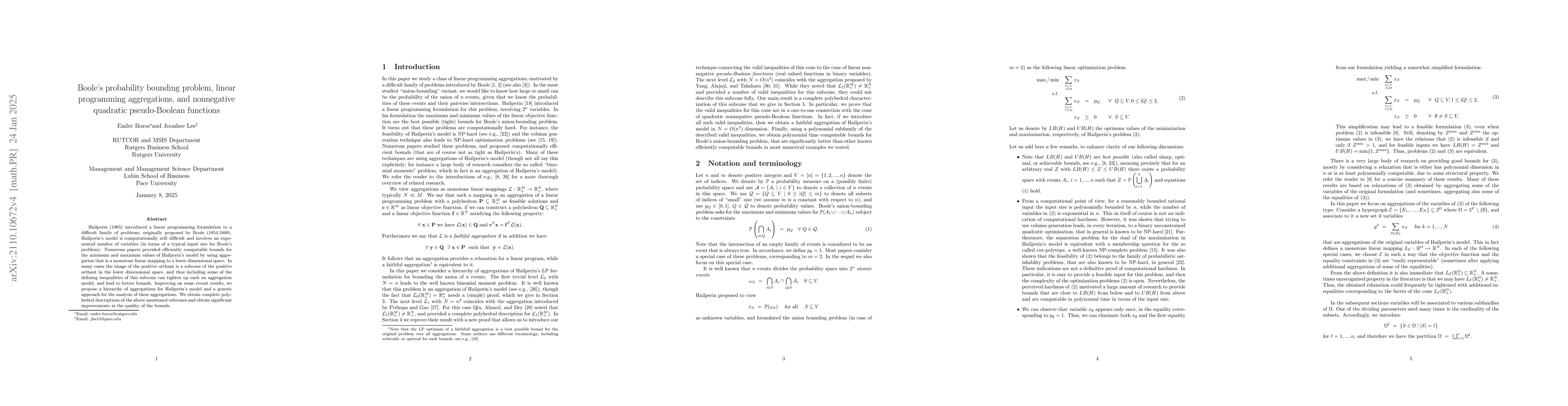 Thumbnail for Boole's probability bounding problem, linear programming aggregations,
  and nonnegative quadratic pseudo-Boolean functions