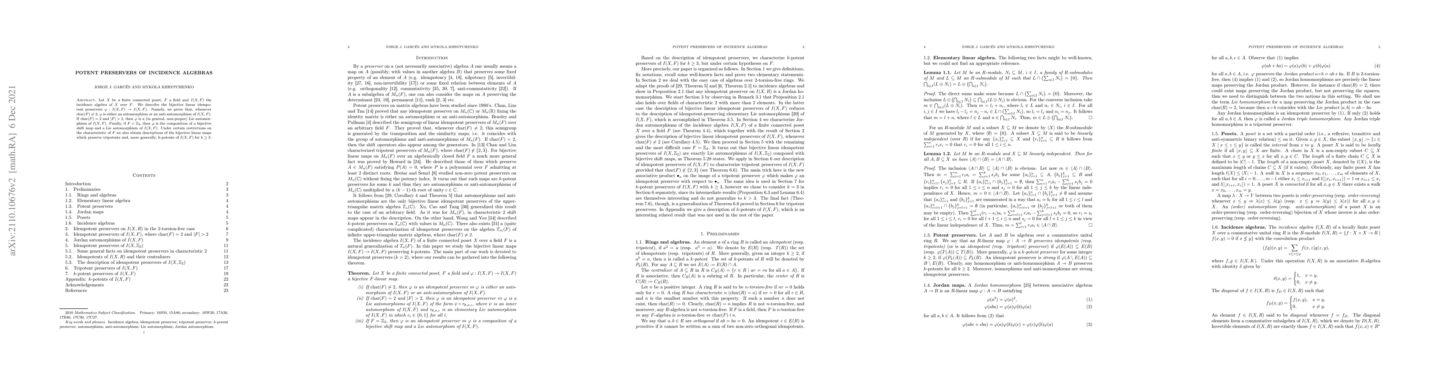 Thumbnail for Potent preservers of incidence algebras