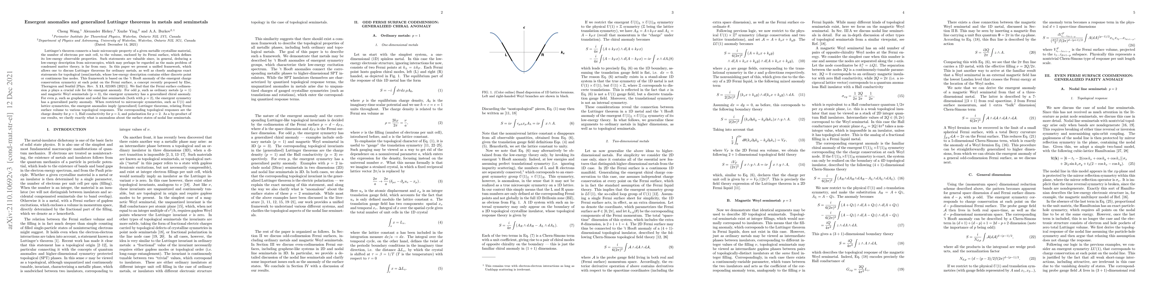 Thumbnail for Emergent anomalies and generalized Luttinger theorems in metals and
  semimetals